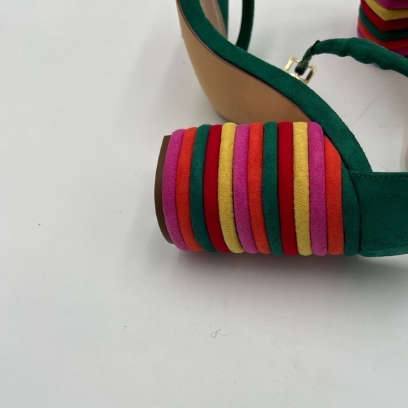 Liliana Women Faux Suede Double Strap Open Toe Striped Chunky Heel Sandal Sz 10 - Picture 6 of 10